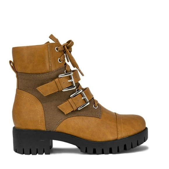 New Madigan Cognac/PU Combat Boot w Tw - Picture 3 of 12